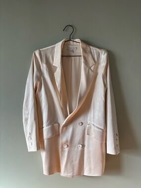 Shona Joy La Lune Cream Double-Breasted Satin Blazer